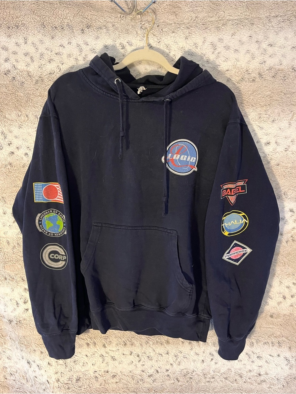 Graphic Patch Navy Pullover Hoodie